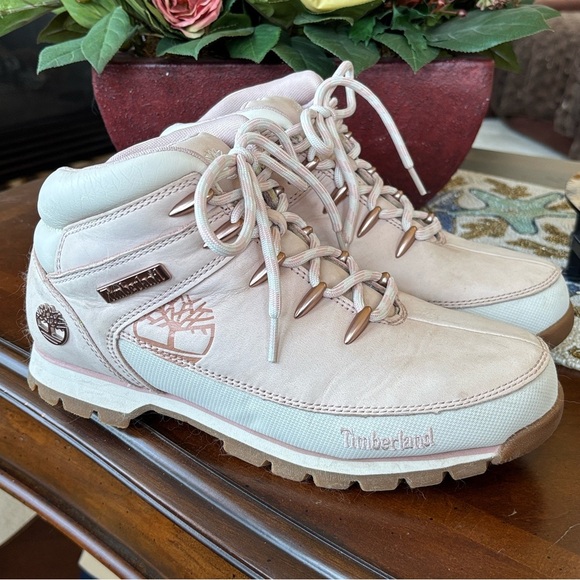 Timberland Euro Hiker Sprint Mid Light Pink Nubuck Leather Women's Boots Lace Up - Picture 4 of 15